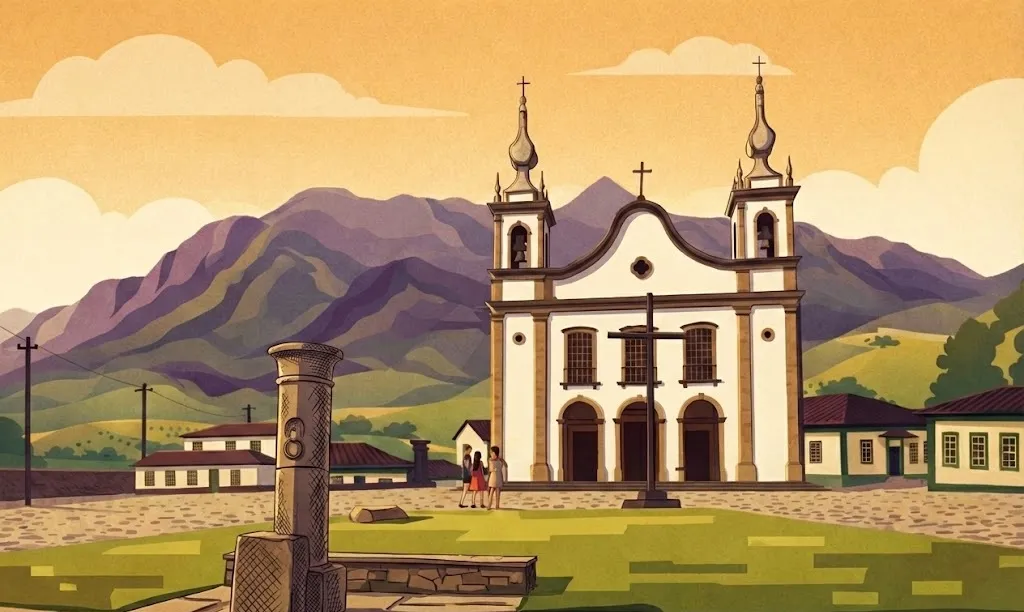 Igreja histórica de Catas Altas com a serra ao fundo